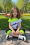 Girl's Letter-Printed Crew Neck T-Shirt and Black Capri Shorts Set with Stripe Detail - 5