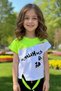 Girl's Letter-Printed Crew Neck T-Shirt and Black Capri Shorts Set with Stripe Detail - 6