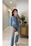 Zr Diesla Blue V-Neck Denim Jumpsuit with Pocket Detail - 2