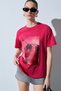 Salenna Women's Soft Fabric Print Detailed Regular Fit Fuchsia T-Shirt - 3
