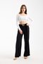 Belt Detail Textured and Drapey Business Palazzo Pants High Waist - 5