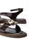 Women's Brown Wrinkled Patent Leather Ankle Strap Buckle Detailed Casual Sandals - 4