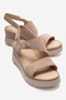 Sophie Beige Suede Genuine Leather Women's Wedge Heeled Sandals