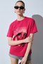 Salenna Women's Soft Fabric Print Detailed Regular Fit Fuchsia T-Shirt - 2