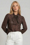 Women's Princess Collar with Tie-Up Detail Flexible Premium Lace Fabric Transparent Blouse - 3