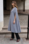 Women's Sleeveless Relax Fit Smoked Cashmere Poncho - 2