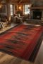 Red Black Abstract Brushstroke Patterned Modern Rug - Energetic Abstract Art Living Room Rug - 6