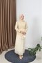 Leopard Printed Piece Pleated Skirt and Belt Detailed Double Suit Set Cream Hnt8511 - 2