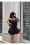 Women's Black Eyelet Detailed Strap Ruffle Mini Dress Yel221710 - 3