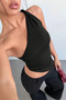 Women's Black One-Shoulder Blouse Asymmetrical Cut Stretch Fabric Cropped Stylish and Modern Design - 5