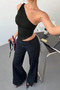 Women's Black One-Shoulder Blouse Asymmetrical Cut Stretch Fabric Cropped Stylish and Modern Design - 2