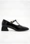 Women's Black Patent Leather Design Buckled Stripes Loafers Look Casual Heeled Shoes - 4