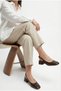 Women's Brown Crocodile Design Ankle Strap Flat Toe Casual Shoes Heeled Shoes - 8