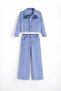 Girls' 2-Piece Set with Blue Flower-Embroidered Denim Jacket and Pants 23737 - 6