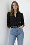 Women's Long Sleeve Shirt with Buttons, Classic Collar, Suitable for Casual and Office Wear - Black - 5
