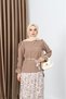 Leopard Printed Piece Pleated Skirt and Belt Detailed Double Suit Set in Tan Hnt8511
