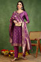 Purple Poly Chanderi Woven Design Straight 3-Piece Kurta Set - 2