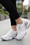 Women's White Silver Sneakers - Thick Sole Chunky Sneakers Casual Comfortable Style