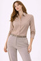 Women's Long Sleeve Shirt with Buttons, Classic Collar, Suitable for Casual and Office Wear - Beige - 5