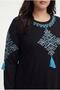 Women's Plus Size Diamond Pattern Embroidery Detail Long Sleeve Black Dress - 5