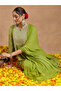 Green Muslin A-Line Foil Print 3-Piece Kurta Set - 4