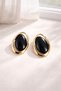 Gold Framed Black Oval Stone Earrings Stylish Women's Earrings with Shiny Metal Detail - 4