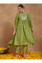 Green Muslin A-Line Foil Print 3-Piece Kurta Set