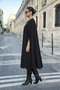 Women's Casual Sleeveless Loose Black Melton Poncho - 2
