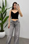 Women's Black Striped Detail Spaghetti Strap Soft C Cropped Blouse - 3