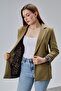Dark Khaki Leopard Sleeve Fold Detailed Regular Padded Shoulders Blazer Jacket