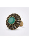 Bronze Jewelry Turquoise Crystal Round Cut Adjustable Antique Vintage Women's Ring - 2