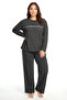 Large Size Striped Detail Thick Long Sleeve Women's Pajama Set Anthracite