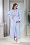 New Season Blue Melange Shawl Collar Short Sleeve Full Length Summer 100% Cotton Maternity Maternity Dressing Gown Nightgown Set - 2