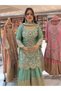 Teal Green Crepe Top Palazzo & Dupatta - HRT3113 | Teal Green - 2