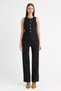 Black Washed Front and Hem Seam Detail Stretch Fabric Pants and Sleeveless Button Detailed Blazer Jacket Set