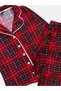 Girl's Cotton Piece Suede Fabric Red Color Plaid Pattern Shirt Collar Button Sleep Band Pajama Set - 5