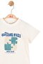 Baby Boy 1-4 Years Old Puzzle Patterned Short Sleeve T-Shirt Cream - 2