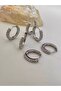 Set of 6 Silver Color Earrings with Zircon Stones 1cm - 2