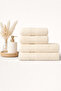 4-Piece Bath Towel Set 100% Cotton Certified Striped Border Towel Set 50X90Cm - 70X140Cm Cream - 4