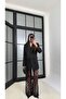 Black Lined Padded Shoulders Jacket with Elastic Waist Lace Pants Double Premium Suit Gaus-01220 - 4