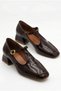Women's Brown Patent Leather Design with Buckled Stripes, Loafers Look Casual Heeled Shoes - 6