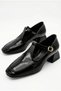 Women's Brown Patent Leather Design with Buckled Stripes, Loafers Look Casual Heeled Shoes - 5
