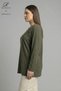 Women's Khaki Plus Size Colorful Leaf Patterned Stoned Slit Lycra Wool Viscose Mother Combed Cotton Blouse - 2