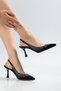 Party Women's Black Stone Detailed Casual Comfortable Open Back Fabric Evening Dress Stiletto Heeled Shoes - 4