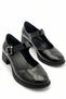 Women's Shiny Black Design Loafers Buckled Casual Block Heel Pack Shoes Ballerina Loafers - 2
