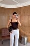 Square Neck Strap Brown Blouse - 3