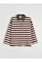Lcw Modest Brown Polo Neck Striped Women's Sweatshirt Tunic