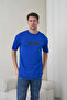 Men's Cobalt Blue Nothing Written High Printed Crew Neck T-Shirt