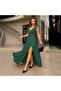 Women's Straps Shoulder Tie Double Breasted Collar Long Slit Janjan Crepe Dress - 3