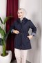 Zippered Waist Tunneled Plus Size Trench Coat Navy Blue - 8